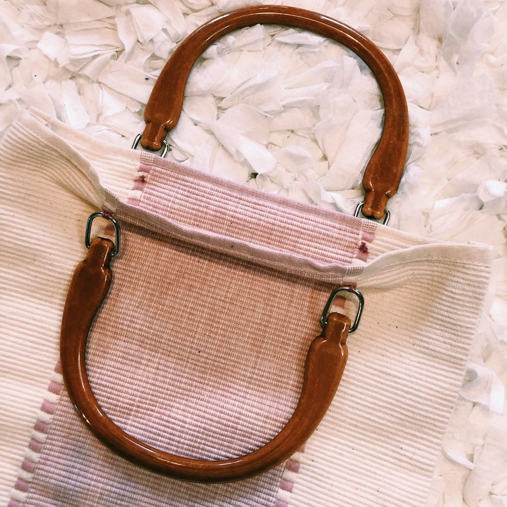 Vintage Pink & White Tote Style Acrylic Handle Bag - Picture 5 of 7
